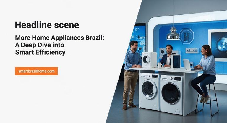 Brazilian living room with smart appliances and urban backdrop