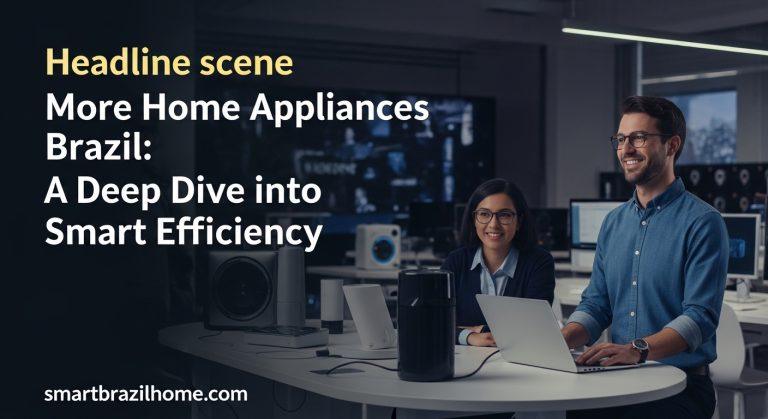 Brazilian living room with smart appliances and urban backdrop