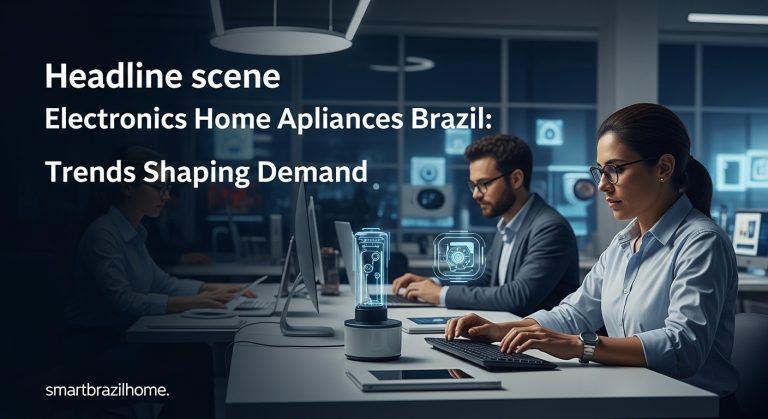 Interior view of a Brazilian kitchen with smart home appliances.