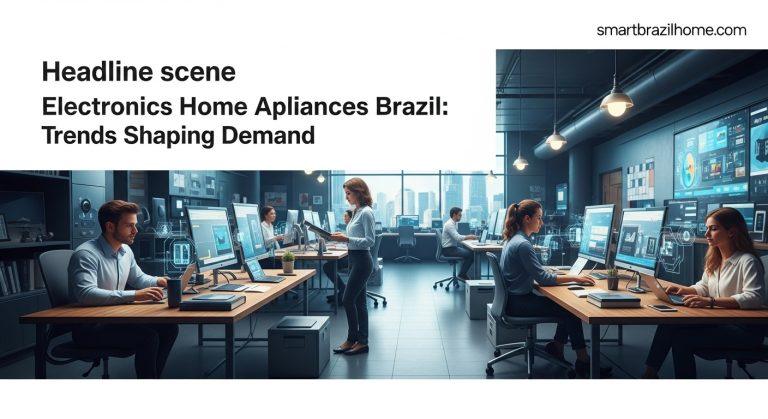 Interior view of a Brazilian kitchen with smart home appliances.