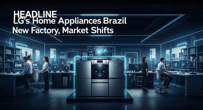 Factory floor of LG appliances in Brazil with automated lines and workers.