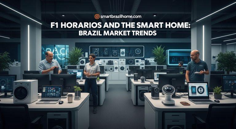 Brazilian living room with smart devices and F1 race schedule on TV