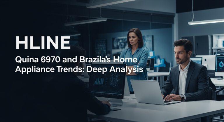 Brazilian kitchen with modern smart appliances and a person reviewing quina 6970 trend on a device