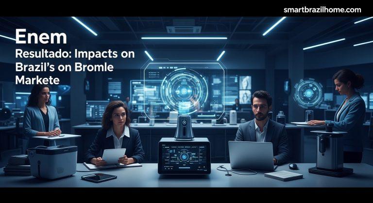 Brazilian kitchen with family and ENEM score chart overlay