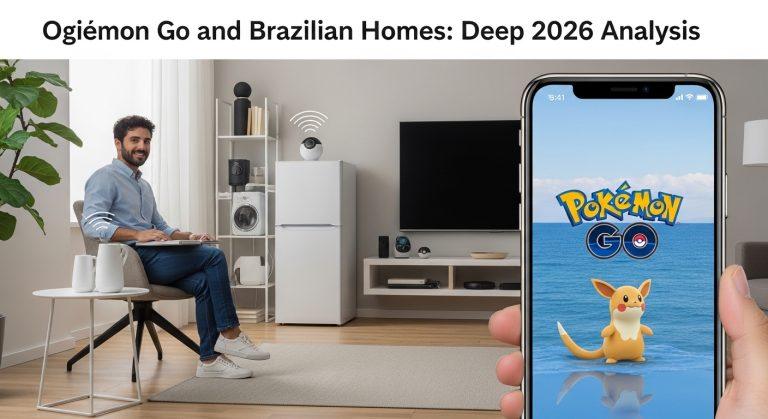 Brazilian home with smart appliances and a pokémon go screen.